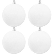 Large 4 in White Glitter Christmas Ornament Balls 4 Pcs ,Xmas Sequin Christma...