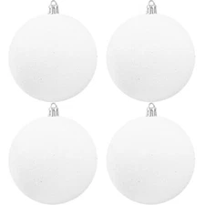 Large 4 in White Glitter Christmas Ornament Balls(4 Pcs),Xmas Sequin Christma...