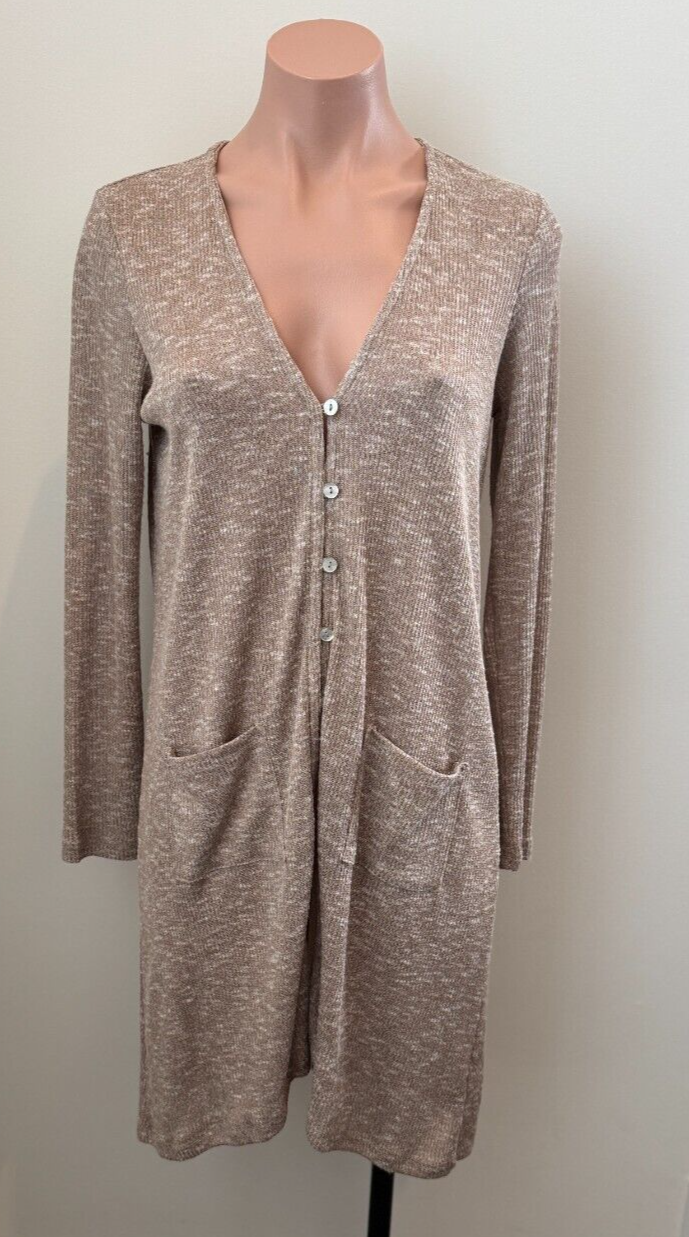 Cárdigan para mujer marrón claro beige manga larga ligero medio botón delantero S-image