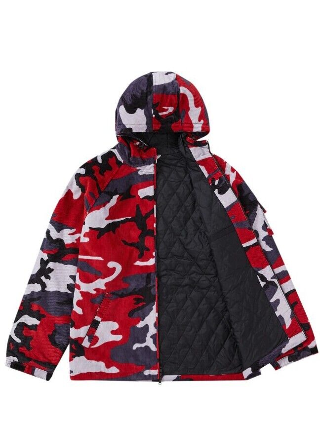 Size L - Supreme x Nike Arc Corduroy Hooded Jacket (Red Camo)(SS22)