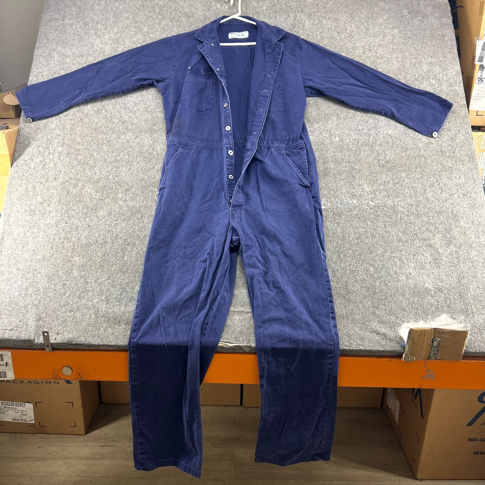 VINTAGE GCA Coveralls Mens 46 Long Blue Snap Button Mechanic Workwear Jumpsuit