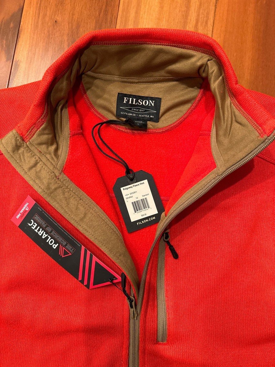 FILSON MEN'S RIDGEWAY FLEECE VEST ZIP UP LIGHTWEIGHT RED, OLIVE