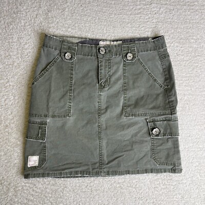Vintage Y2K Bongo Cargo Mini Skirt Size 7 Rip Stop Green Military Rave Grunge