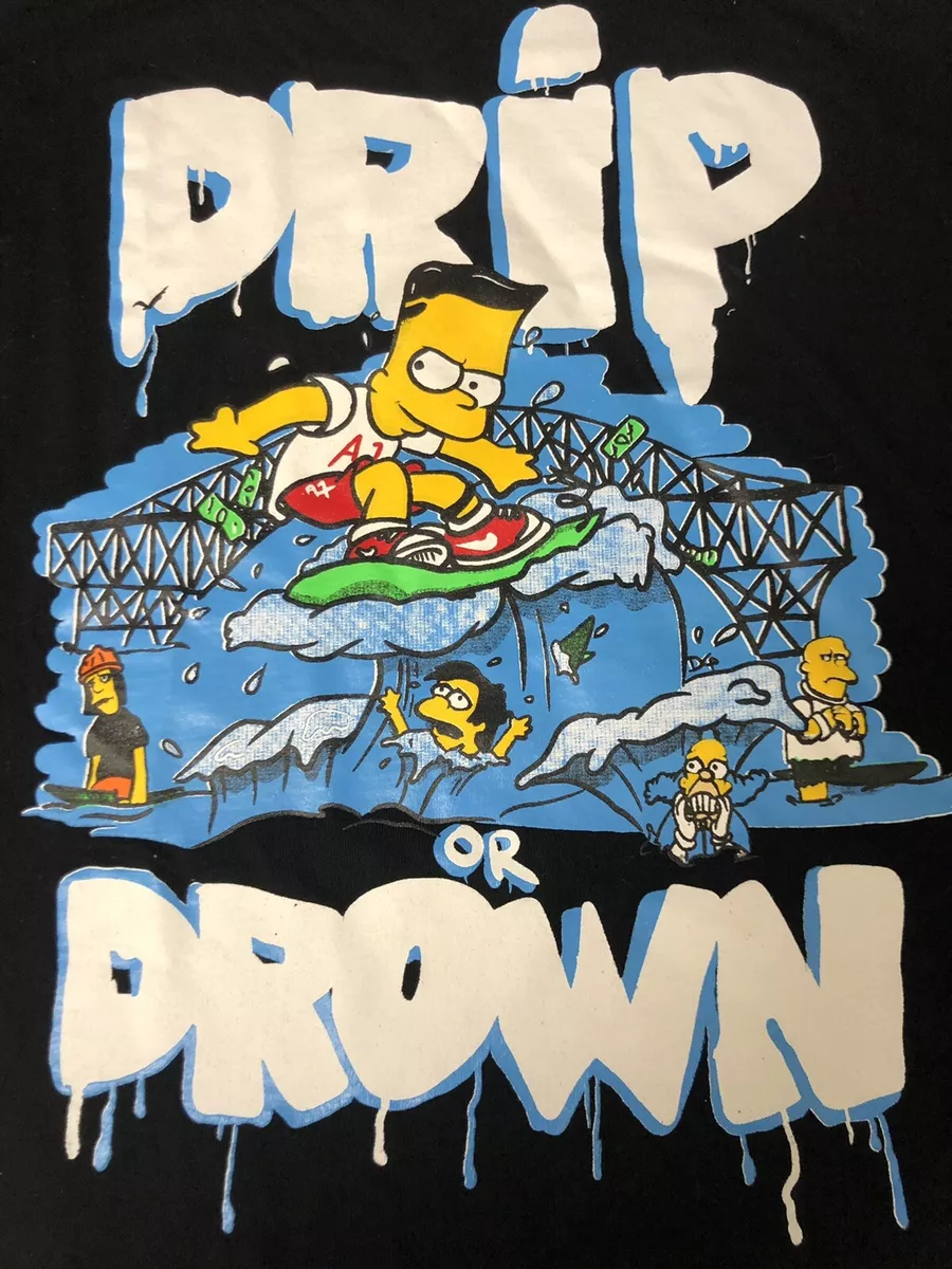 Bart Simpson Size Large Muscle Shirt Black Drip Or Drown HTF Rare