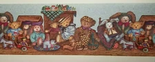 Stuffed Animals Toys Blue Brown Multi Color Wallpaper Border by Encore 