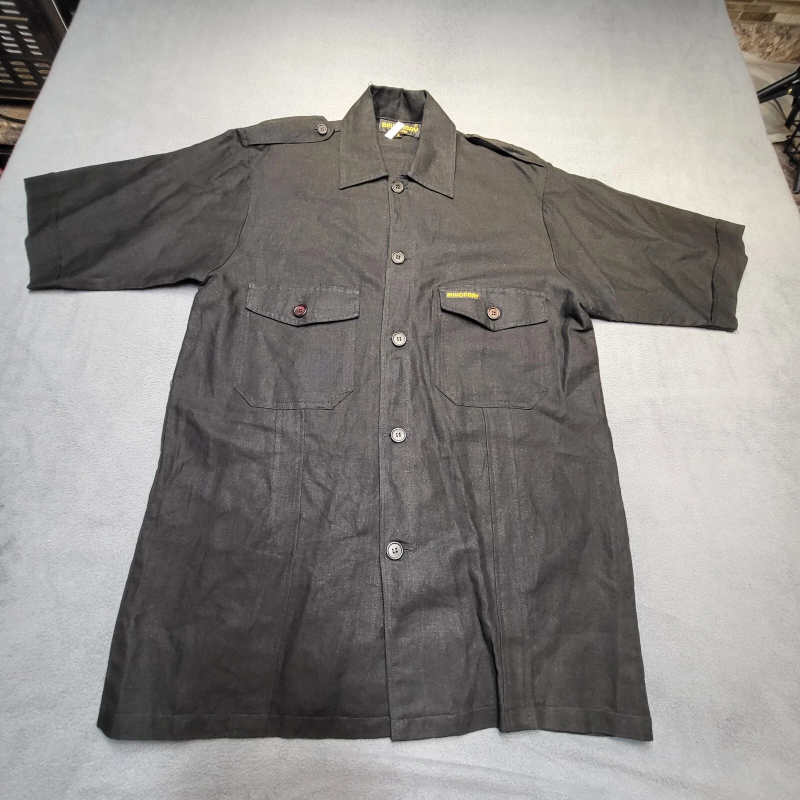 Billion Bay New York Shirt Mens S Black Short Sleeve Button Up Linen Blend