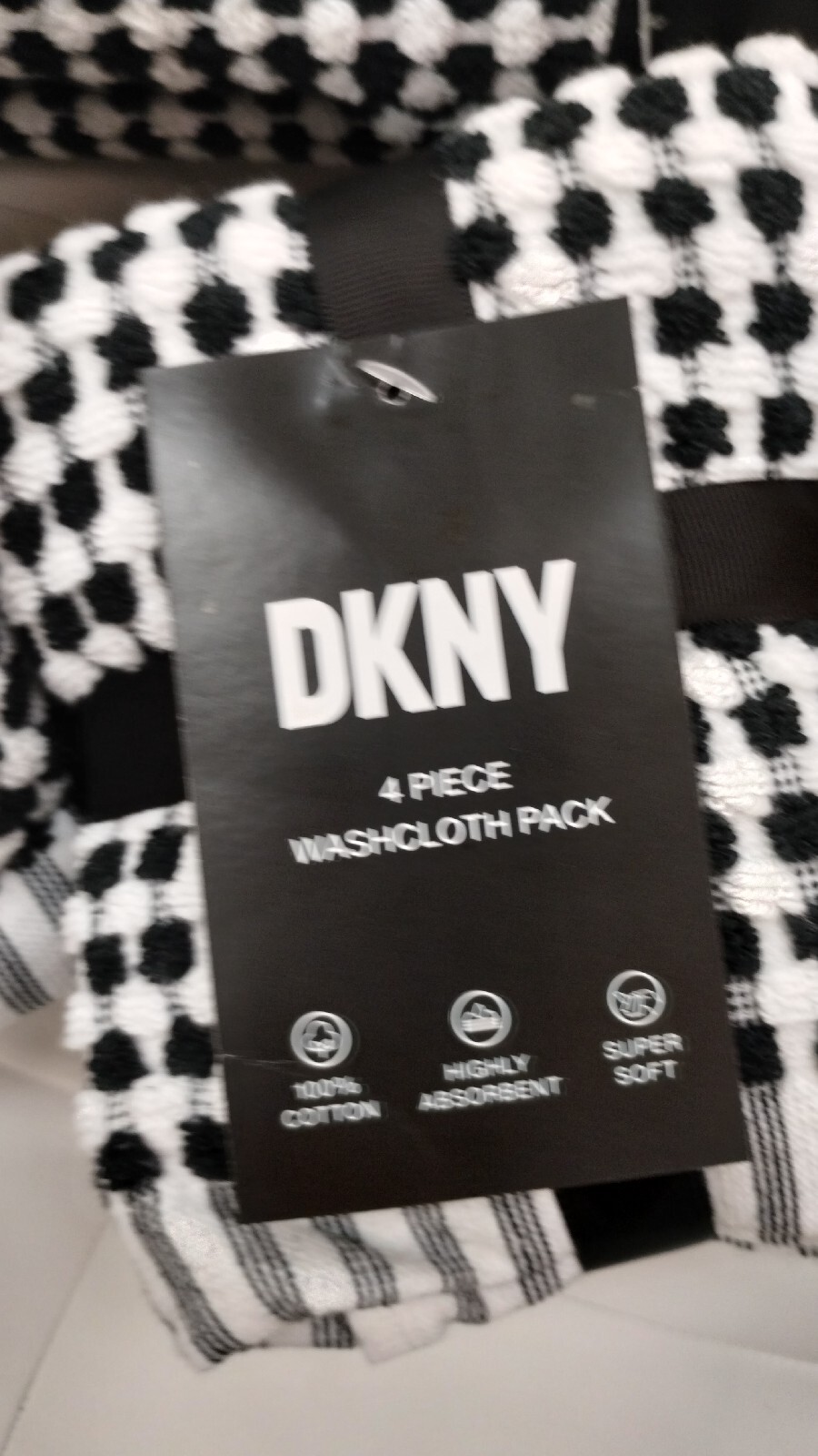 8 pc NEW DKNY GINGHAM CHECK Bath Hand Towels Washcloths SPA ENSEMBLE Black White