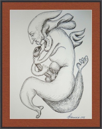 Drawing original pen ink contemporary modern Art surrealism by Pronkin 2018 D 1 - Picture 1 of 7