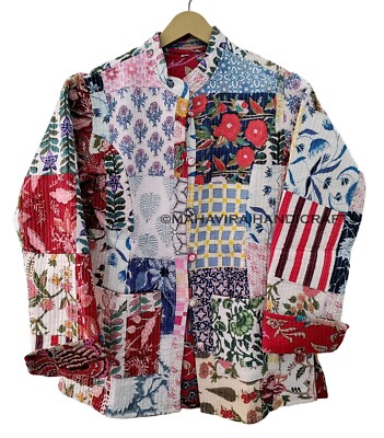 Wendbar Vintage Reine Baumwolle Patchwork Ethnisch Kurz Steppjacke Puffer Jacke