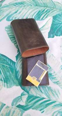 BRIZARD & CO 3 CIGAR CASE HOLDER NEW OLIVE GREEN LEATHER SHOW BAND $200