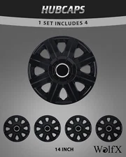 Set of 4 14" Black Lacquer Wheel Covers Snap On Full Hub Caps Trim Ring R14 Tire
