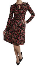 DOLCE & GABBANA Dress Black Floral Longsleeve Knee Length IT38/US4/XS RRP $3000