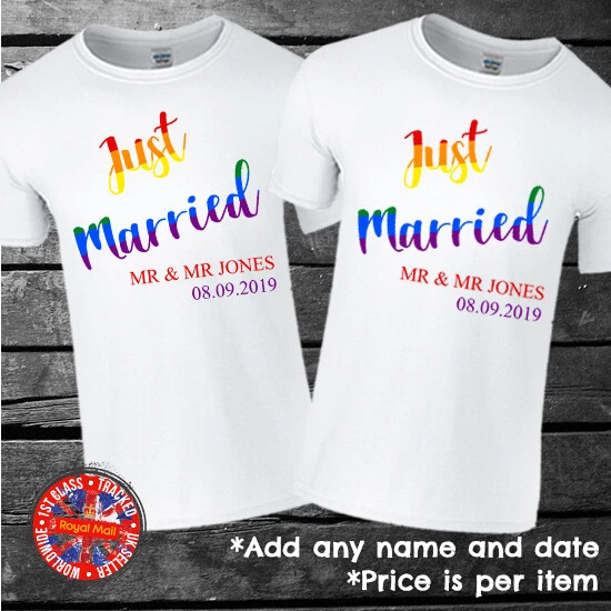 Just Married Personalised T shirts Gay Couples Wedding Honeymoon