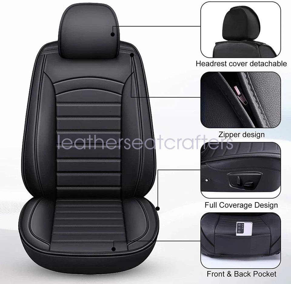 Car Front & Rear Full Set 5-Seat Protector Cushion Leather Black For Nissan Foto 3 de 4