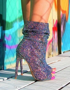 sequin open toe heels