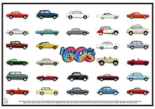 POSTER - CARS of the 1960's - A2 SIZE - 60's Cars Art Print - Ford BMW Mercedes