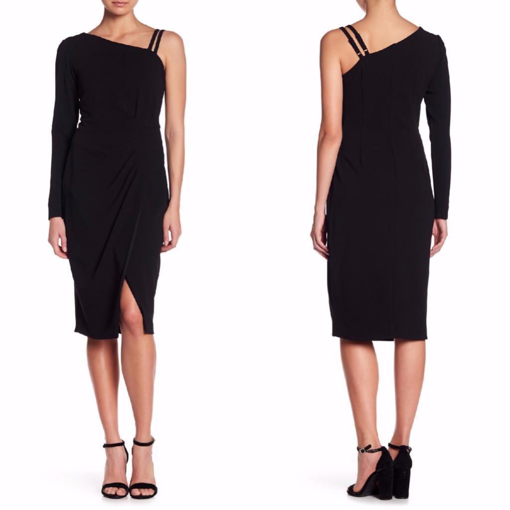 black cut out asymmetric dress Black Cut-Out Asymmetrical One Shoulder Wedding Guest Dress main image 1