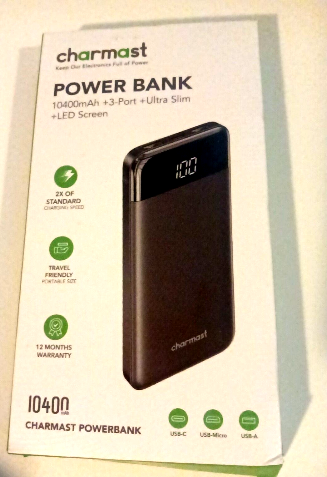 Portable 10400mAh USB C Power Bank with 3A Fast Charging  -image