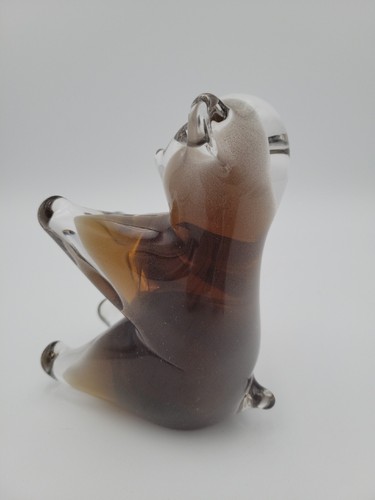FM Konstglas Ronneby Sweden Hand Crafted Glass Brown & Clear Bear B32 - Bild 4 von 13