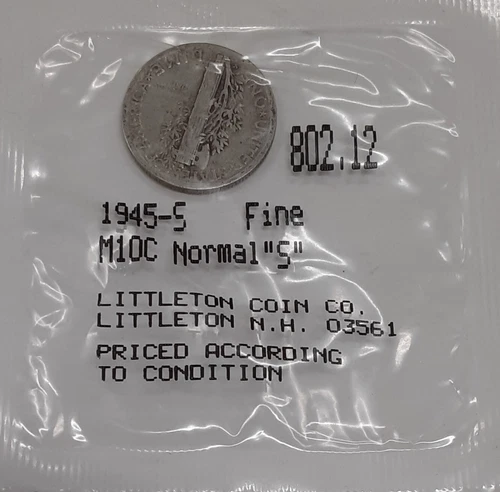 1945-S Liberty Head 'Mercury' Dime - Fine Cond in Littleton Packaging