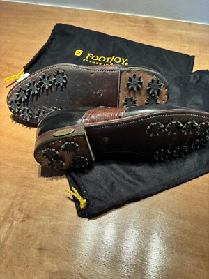 VTG Footjoy Classics 9.5 C Black/Brown Leather Wingtip Spiked Golf Shoes EUC Footjoy Classics Men main image 3