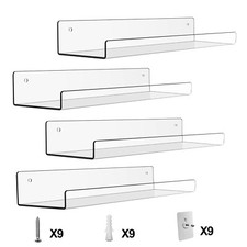 4 Pack 15 Inch Acrylic Invisible Floating Wall Ledge Floating Display Shelves