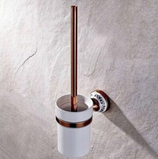 Rose Gold Brass Wall Mount Bathroom Toilet Brushes Holders with Ceramic Cup