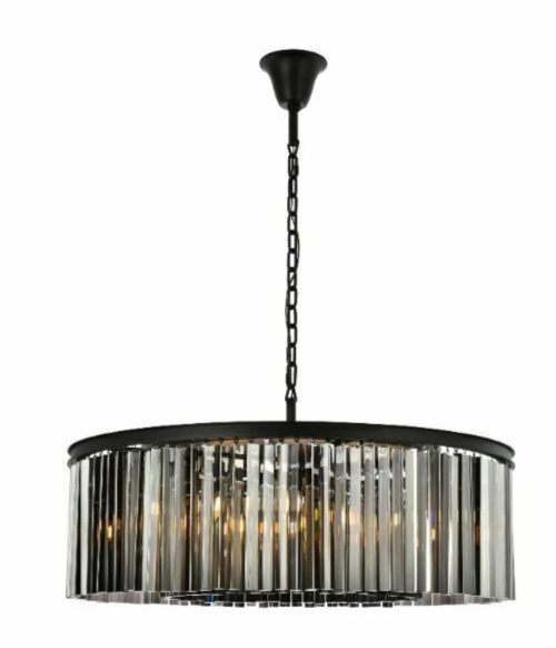 Grayish Crystal Chandelier in Matte Black for Foyer or Dining Room 43 Inch Light Fixture