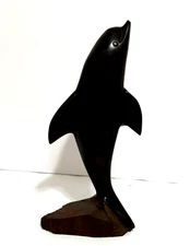 Hand Carved Ironwood Dolphin Sculpture on Base l lb 9.4 oz 11" Tall