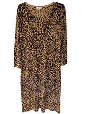 Calvin Klein L Leopard Print Knit Sweater Dress Midi 3/4 Sleeves Soft Comfy Chic