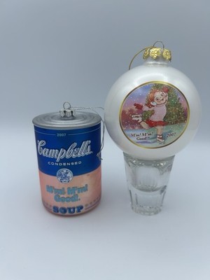 Campbell s Soup Vintage 2007 Christmas Ornaments M m! M m! Good! Lot Of 2
