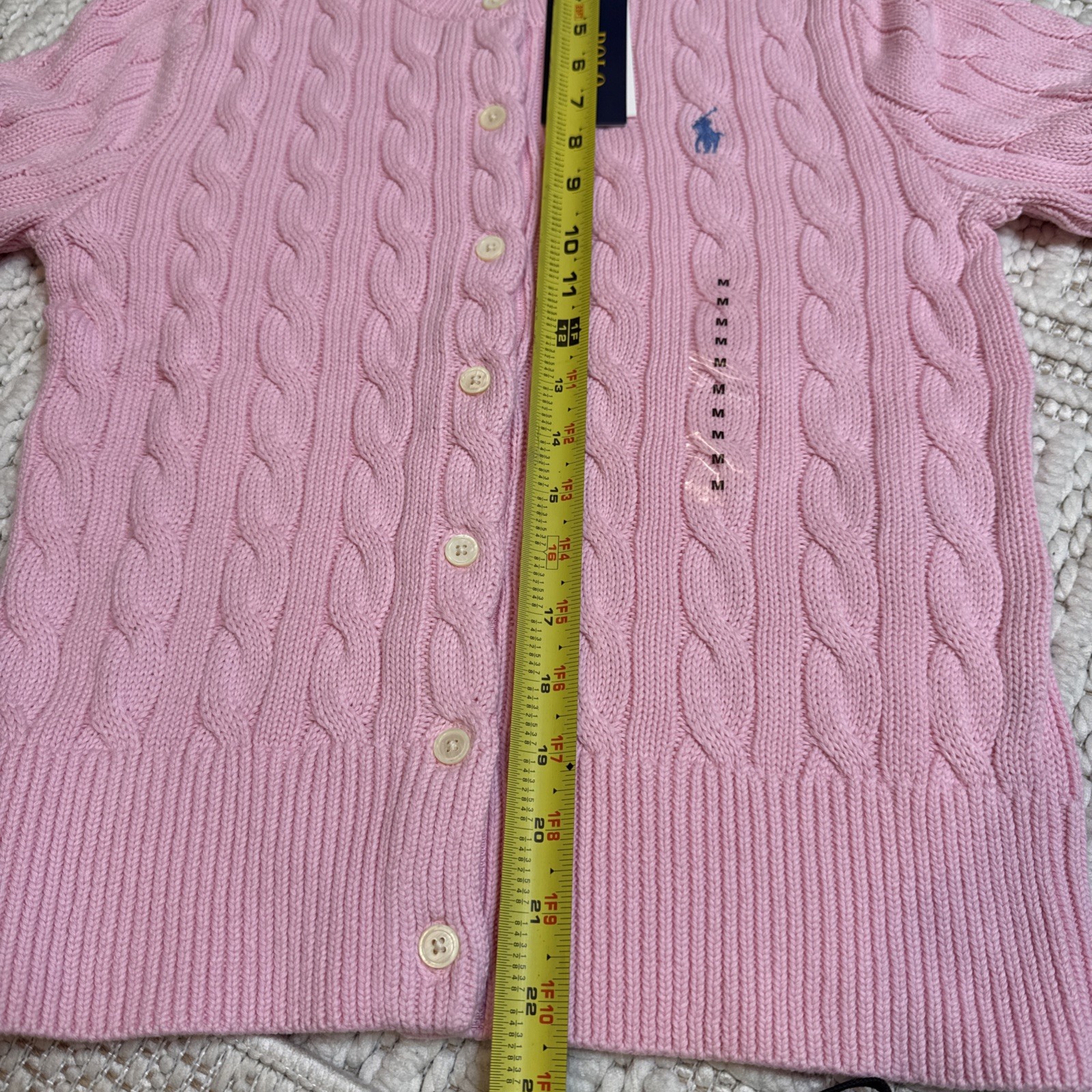 Polo Ralph Lauren Women’s Cable Knit Cotton Cardigan Sweater Pink Button Front