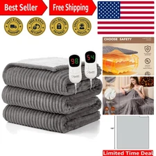 Luxury Heated Blanket King Size 100"x90" with Over-Heat Protection & Soft Sherpa