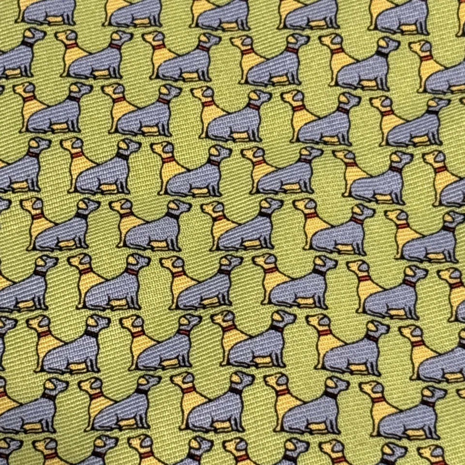 Corbata de Seda PETER BLAIR Perros Verde Pastel Amarillo Azul Hecha en EE. UU. Evento Preppy Foto 4 de 4