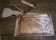 NEW VICTORIA'S SECRET PINK FLORAL METALLIC CARD CASE KEYCHAIN WALLET COIN POUCH