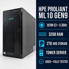HPE ProLiant ML10 Gen9 Tower Server Xeon E3-1225v5 32GB RAM 2TB HDD