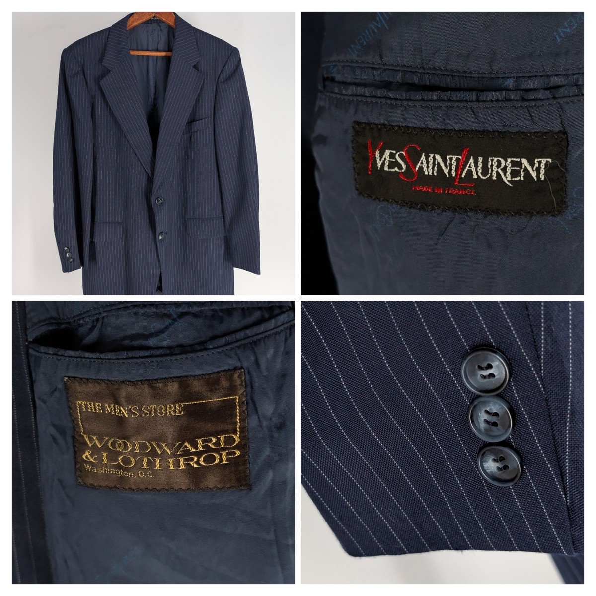 Vintage 80s Yves Saint Laurent Pinstripe Blazer France Navy Blue