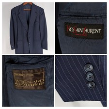 Vintage 80s Yves Saint Laurent Pinstripe Blazer France Navy Blue Archival Luxury