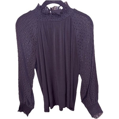 Ann Taylor Black Blouse WSheer Sleeve Metallic Dot Size Medium NWT Holiday Ready