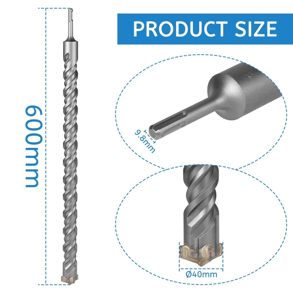 40x600mm SDS Plus Bohrer Steinbohrer Stahlbeton Lang Profi Holzspalter Bohrer... - Bild 2 von 4