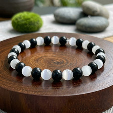 Natural Black Tourmaline Selenite 6mm Beads Healing Reiki Protection Bracelet