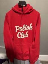 Vintage 90s Deadstock Polish Club Hoodie Mens XL Jerzees Red Made In USA Retro