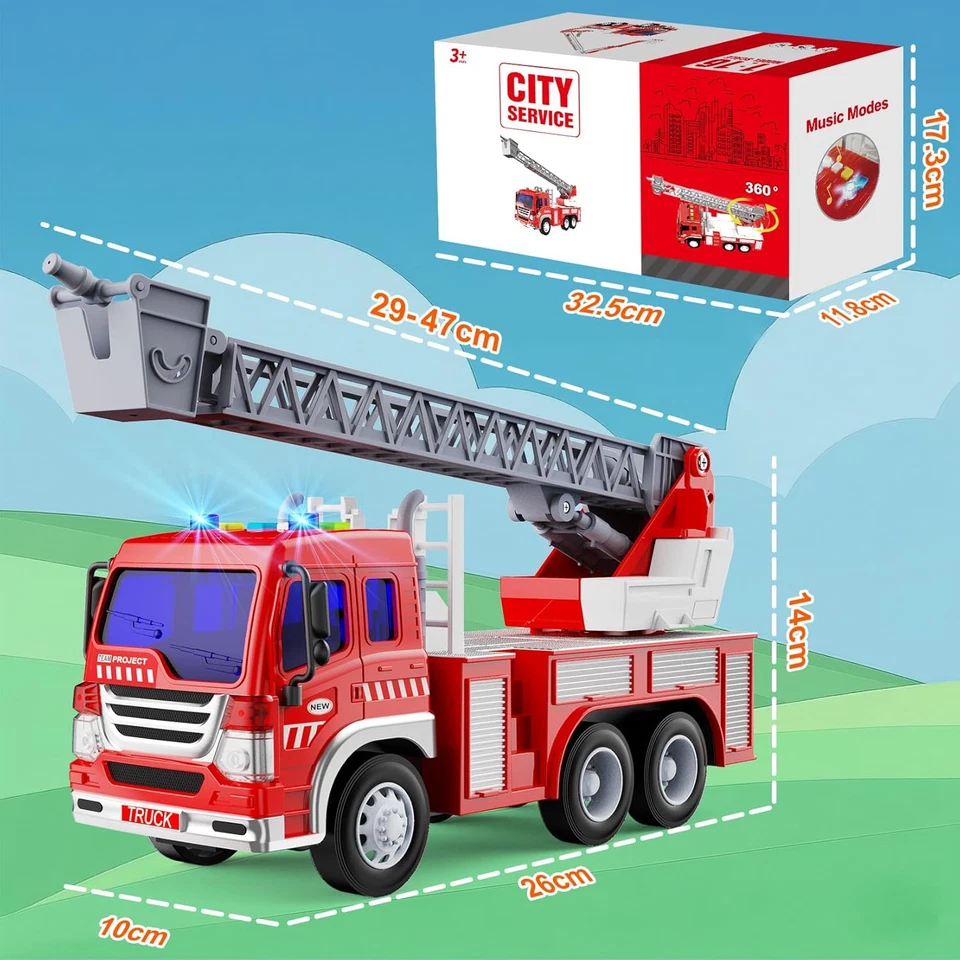 Camion Pompieri Giocattolo, Grande Camion Vigili Del Fuoco Bambini Con Luci, Suo - Immagine 2 di 4
