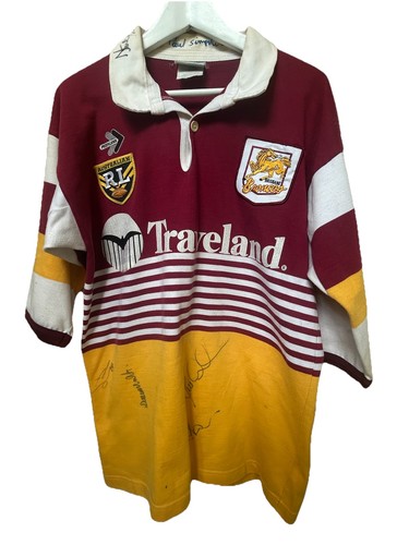 VINTAGE 1995 BRISBANE BRONCOS ARL PEERLESS RUGBY LEAGUE JERSEY . SIGNED