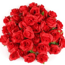 50 Pcs Artificial Red Roses Flowers Small Silk Fake Rose Heads for Crafts Decor