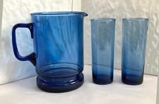 Hand-Blown Cobalt Blue Glass Footed Pitcher with Applied Handle — listing 2