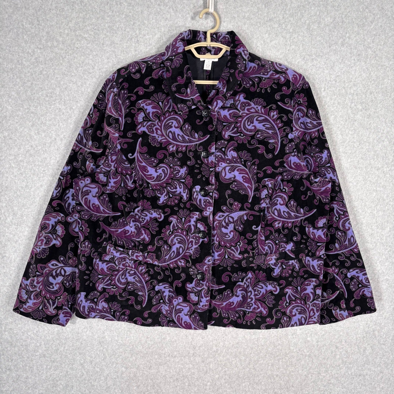Charter Club Corduroy Blazer Jacket 3X Purple Black Paisley Cotton Stretch Artsy