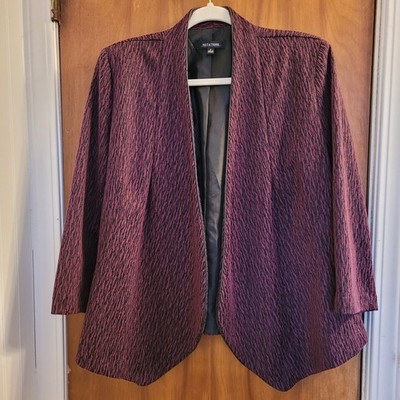 Notations Deep Magenta/Black Vertical Striped 3/4 Sleeve Women's Blazer Sz Large