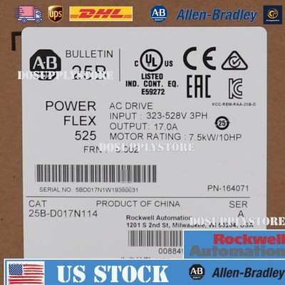 New Factory Sealed AB PowerFlex 525 7.5kW 10Hp AC Drive 25B-D017N114