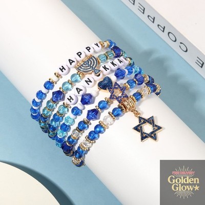 Hanukkah Bracelets for Women Jewish Bracelet Stack Star of David Menorah Dreidel